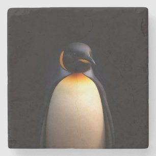 Schwarzer Luxe-Steinuntersetzer mit Kaiserpinguin Steinuntersetzer