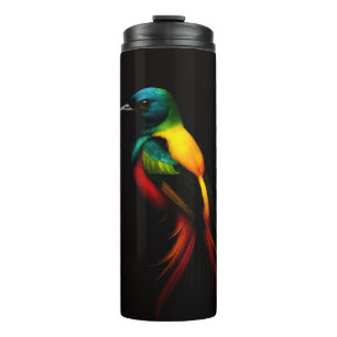 Schwarzer Luxe-Thermalbecher, Regenbogen-Vogel Thermosbecher