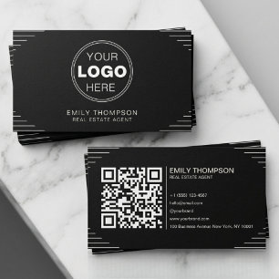 Schwarzer Luxus Art Deco QR Code Minimal Design Visitenkarte