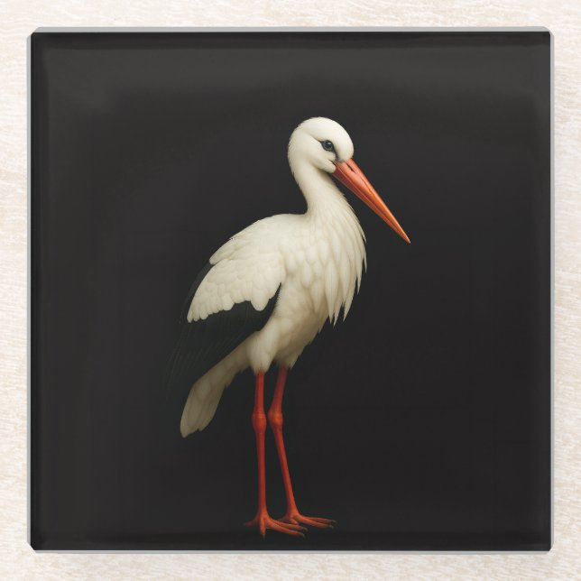 Schwarzer Luxus-Glasuntersetzer mit Storch, Gracef Glasuntersetzer (Vorderseite)