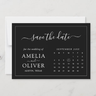 Schwarzer Magnet-Kalender Minimalist Save-The-Date Magneteinladung