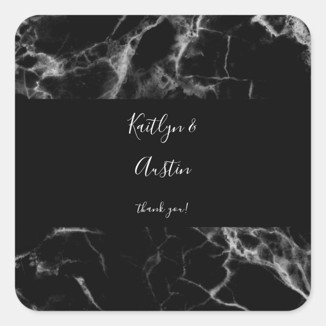 Schwarzer Marmor 2 Quadrat Aufkleber (Vorderseite)