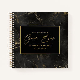 Schwarzer Marmor an der Goldgrenze Hochzeitsgästeb Notizbuch