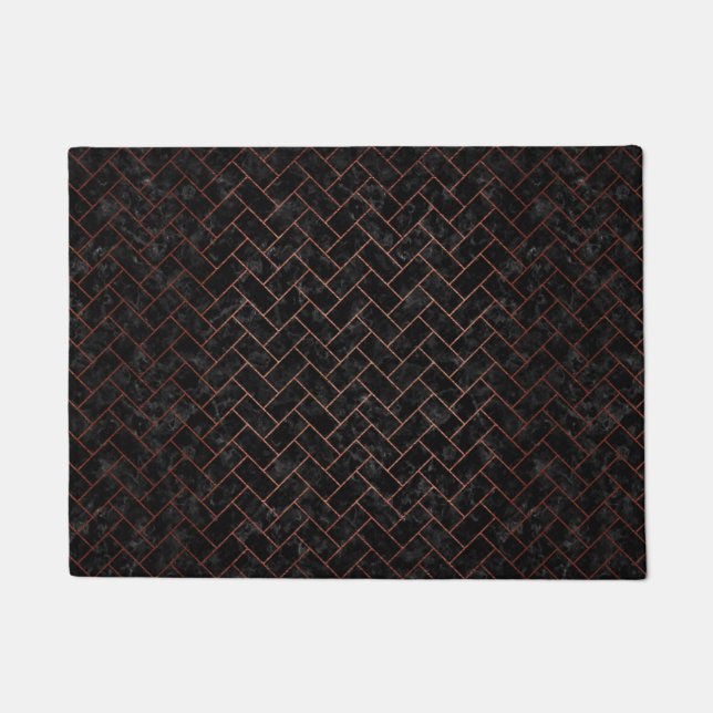 SCHWARZER MARMOR BRICK2 U. KUPFER GEBÜRSTETES FUßMATTE (Vorderseite)