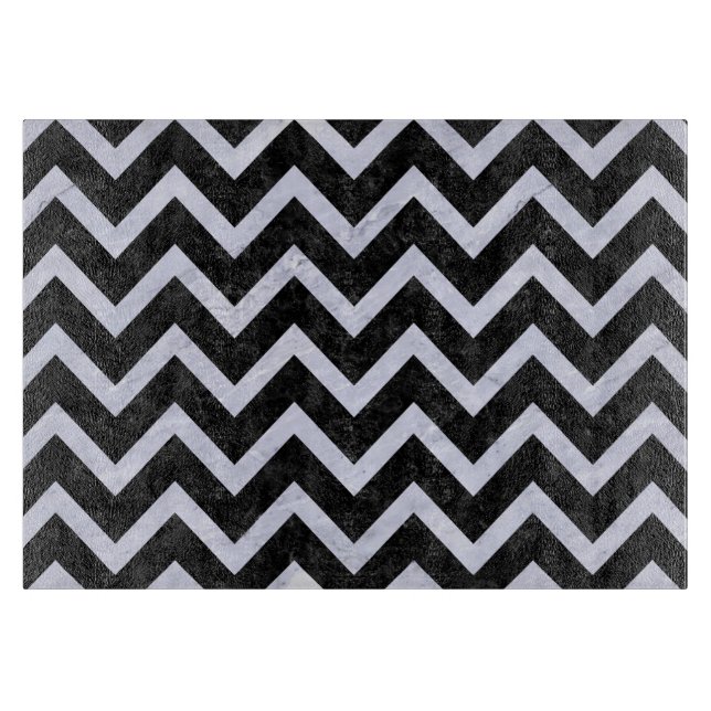 SCHWARZER MARMOR CHEVRON9 U. WEISSER MARMOR SCHNEIDEBRETT (Vorderseite)