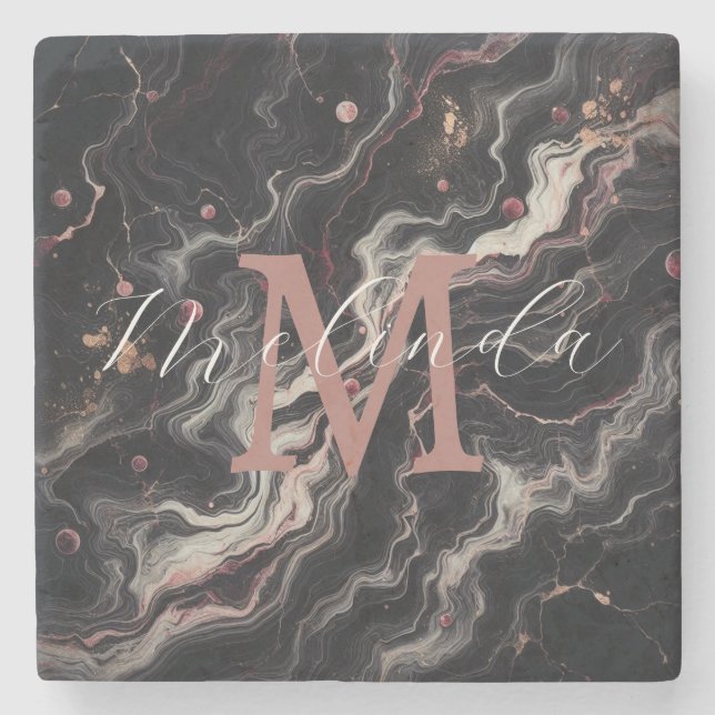 Schwarzer Marmor Einfache Stone & Granite Trinkbeh Steinuntersetzer (Vorderseite)