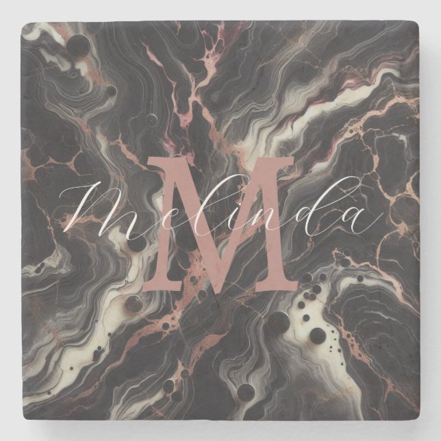 Schwarzer Marmor Einfache Stone & Granite Trinkbeh Steinuntersetzer (Vorderseite)