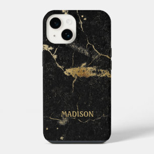 Schwarzer Marmor Gold Glitter iPhone 14 Hülle