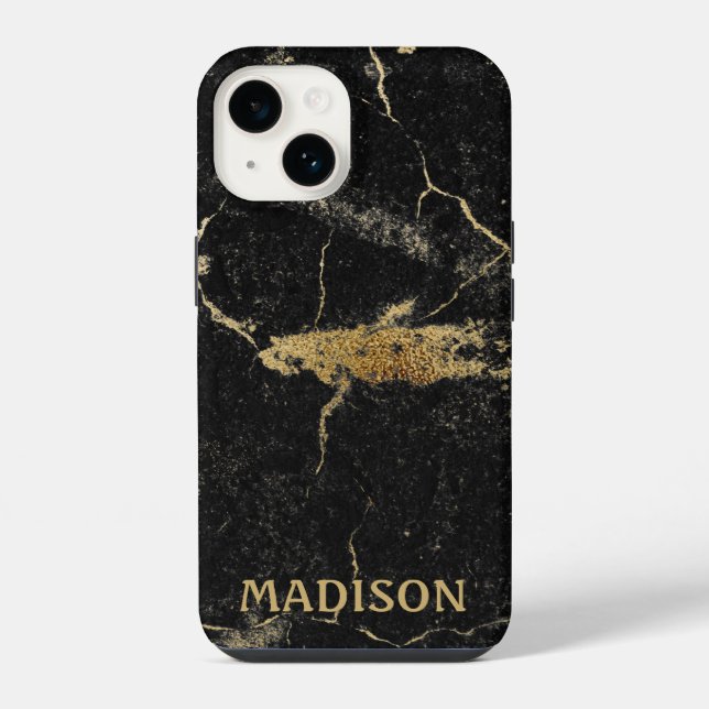 Schwarzer Marmor Gold Glitter iPhone Hülle (Rückseite)