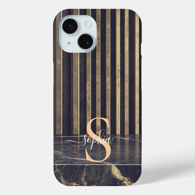 schwarzer Marmor gold Glitter Monogramm Case-Mate iPhone Hülle (Rückseite)
