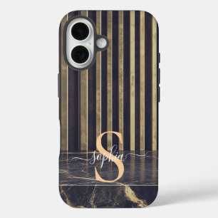 schwarzer Marmor gold Glitter Monogramm iPhone 16 Hülle