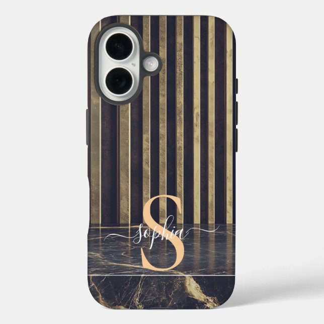schwarzer Marmor gold Glitter Monogramm Case-Mate iPhone Hülle (Rückseite)