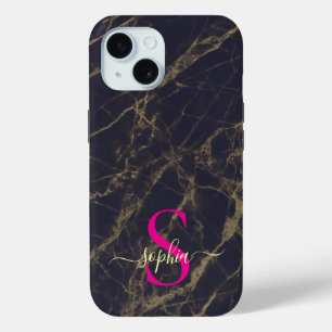 schwarzer Marmor gold glitzer Monogramm Case-Mate iPhone Hülle