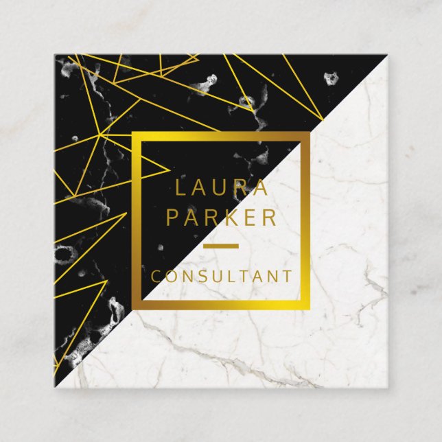 Schwarzer Marmor Gold Imitate Berufliche Bauweise Quadratische Visitenkarte (Vorderseite)