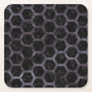 SCHWARZER MARMOR HEXAGON2 U. SCHWARZES AQUARELL RECHTECKIGER PAPPUNTERSETZER