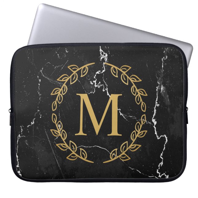 Schwarzer Marmor Laptopschutzhülle (Vorderseite)