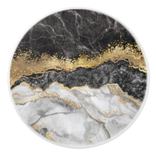 Schwarzer Marmor mit Gold Hübsch Keramikknauf
