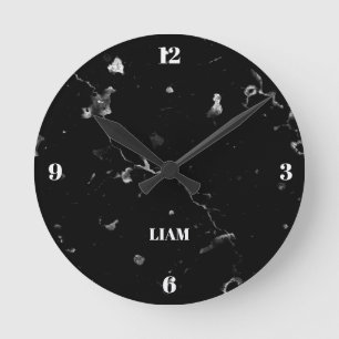 Schwarzer Marmor mit weißem Korn Runde Wanduhr