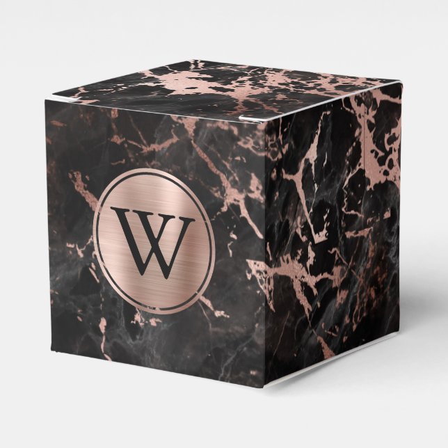 Schwarzer Marmor Rose Gold Monogram Geschenkschachtel (Vorderseite)