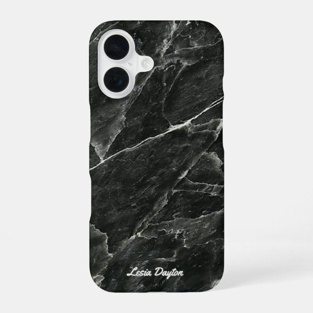 Schwarzer Marmor-Schriftname iPhone 16 Hülle (Rückseite)