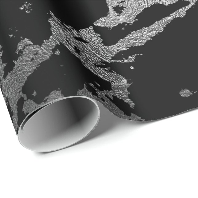Schwarzer Marmor Silver Shiny Deep Gray Shadows Geschenkpapier (Rolleneckpunkt)