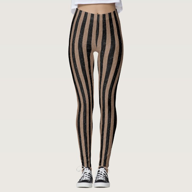 SCHWARZER MARMOR STRIPES1 U. BRAUNFARBIGER LEGGINGS (Vorderseite)