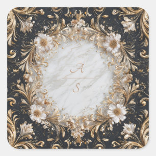 Schwarzer Marmor und Gold Floral Wedding Sticker