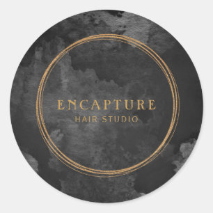 Schwarzer Marmor und Gold-Metallic-Look Runder Aufkleber