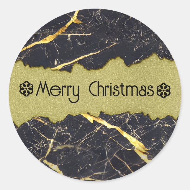 Schwarzer Marmor und Imitate Gold anpassbar Runder Aufkleber (Vorderseite)