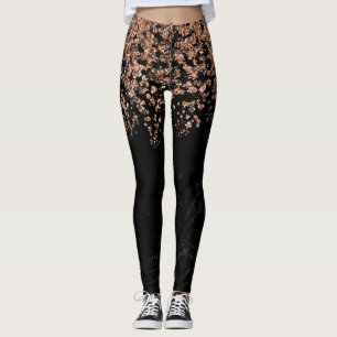 Schwarzer MarmorImitat-Rosen-GoldConfetti des Leggings