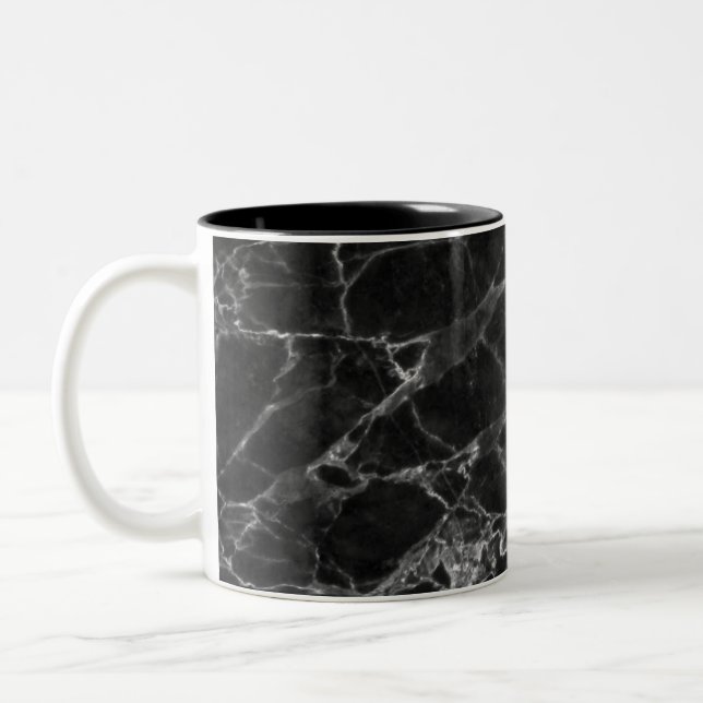 Schwarzer Marmorsteinlook Zweifarbige Tasse (Links)