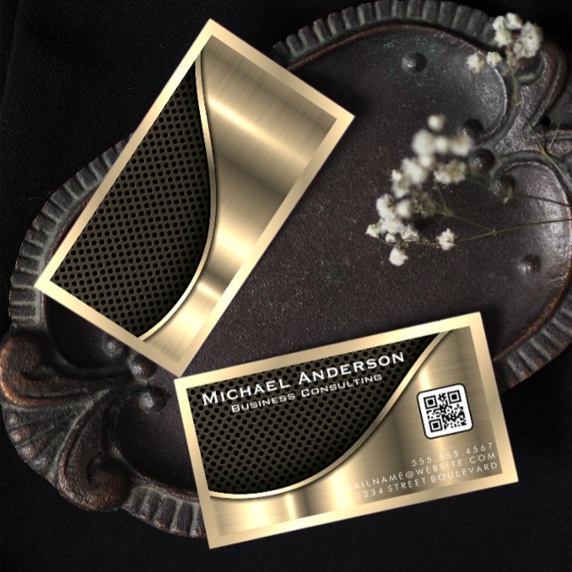 Schwarzer Mesh und metallisches Gold | QR-Code Visitenkarte (Von Creator hochgeladen)