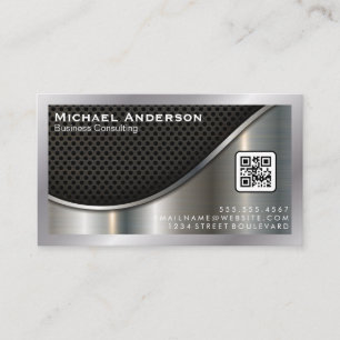 Schwarzer Mesh und metallisches Silber QR-Code Visitenkarte