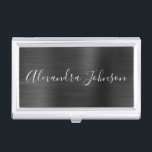 Schwarzer Metallfuß Modernes Geschäft Visitenkarten Dose<br><div class="desc">Black Foil Metallic Stainless Steel Minimalistisch Business Card Holder mit weißer Schriftzeichen für das Monogramm. Die Foil Metal Business Card Inhaber können mit Ihrem Namen individuell gestaltet werden. Bitte kontaktieren Sie den Designer,  um passende Artikel zu erhalten.</div>