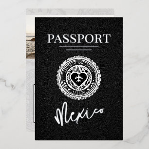 Schwarzer Mexico Reisepass Hochzeit Folieneinladung