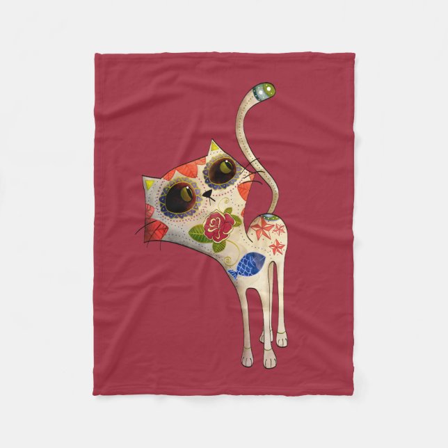 Schwarzer mexikanischer Tag der toten Katze Fleecedecke (Vorderseite)