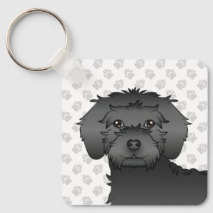 Schwarzer Mini Goldendoodle Cartoon-Hund & Name Schlüsselanhänger