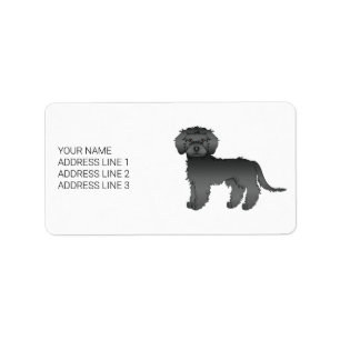 Schwarzer Mini Goldendoodle Cartoon-Hund & Text Adressaufkleber