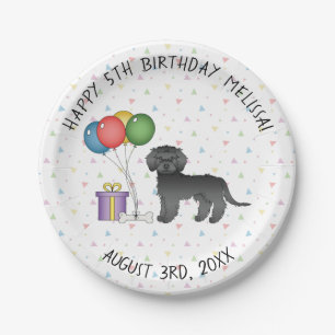 Schwarzer Mini Goldendoodle Süßer Cartoon-Hund Geb Pappteller