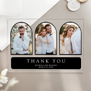 Schwarzer minimaler Bogen 3 Foto Hochzeit Danke Acryleinladungen