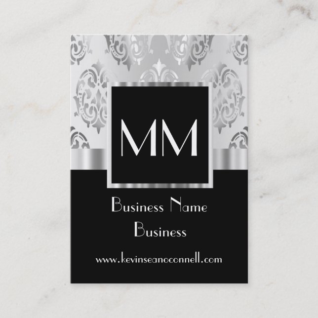 Schwarzer mit Monogramm Damast Visitenkarte (Vorderseite)