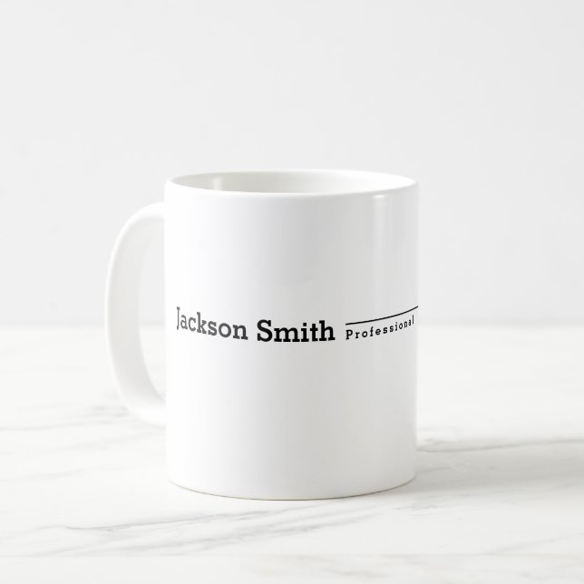Schwarzer moderner Minimalname beruflich Kaffeetasse (Vorderseite Links)