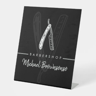 Schwarzer moderner Rasierer Friseur Sockelschild