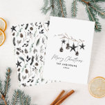Schwarzer, moderner Skandal elegante Drehbuch Weih Feiertagskarte<br><div class="desc">Schwarz moderne elegante rustikale Aquarellskandal skandinavischen Strang getrocknete botanische florale mutierte Farben Weihnachtskarte.</div>