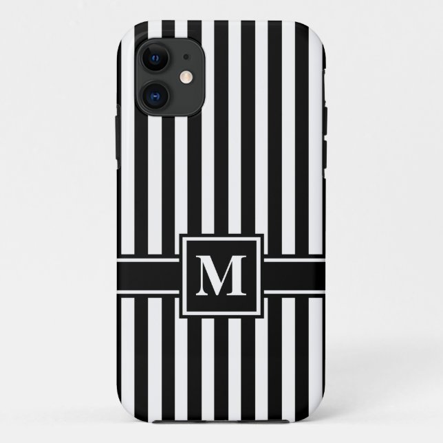 Schwarzer moderner Streifen mit Monogramm Case-Mate iPhone Hülle (Rückseite)