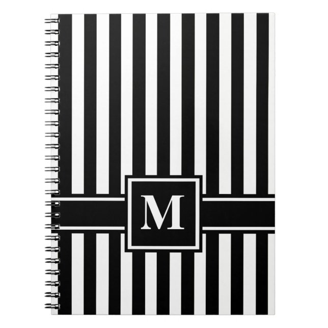 Schwarzer moderner Streifen mit Monogramm Notizblock (Vorderseite)