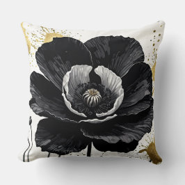 Schwarzer Mohn mit goldenem Spritzer Kissen