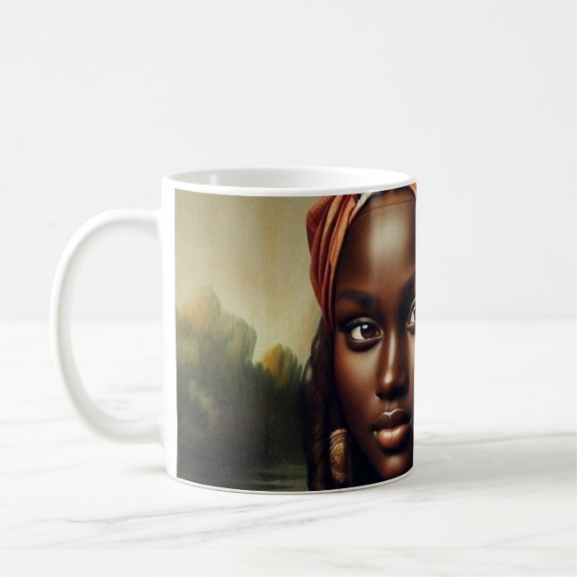 Schwarzer Mona Lisa neuinterpretierter Kunstdruck  Kaffeetasse (Links)