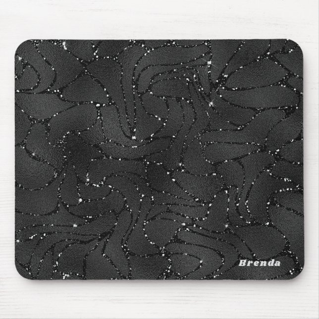 Schwarzer monochromatischer Glitterhintergrund Mousepad (Vorne)