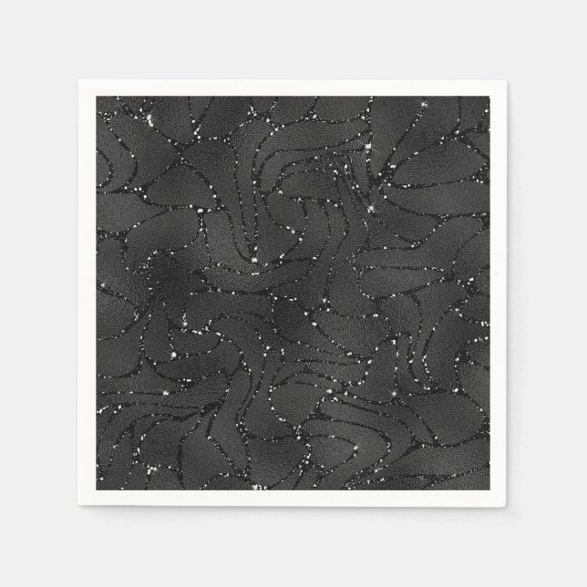 Schwarzer monochromatischer Glitterhintergrund Serviette (Vorderseite)